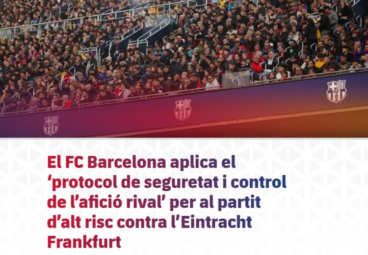 巴萨官方：欧冠对法兰克福是“高风险赛事” 俱乐部将启动管控方案
